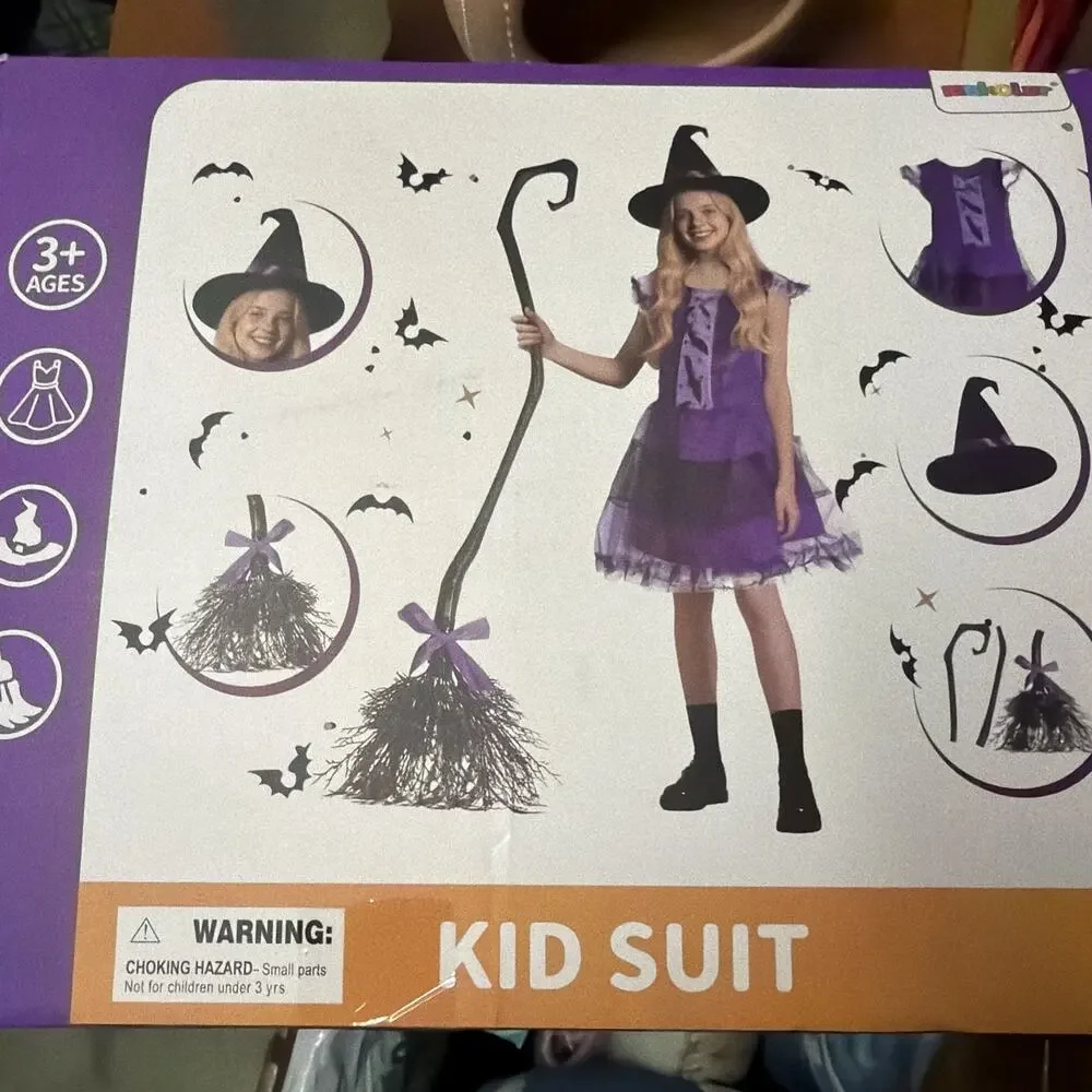 Kids Witch Costume for Girls, Halloween Costumes Dress Up Role Play Set M New